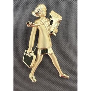 AJC Vintage Pin Brooch Bringing Home Bacon Boss Lady Woman VIP Signed